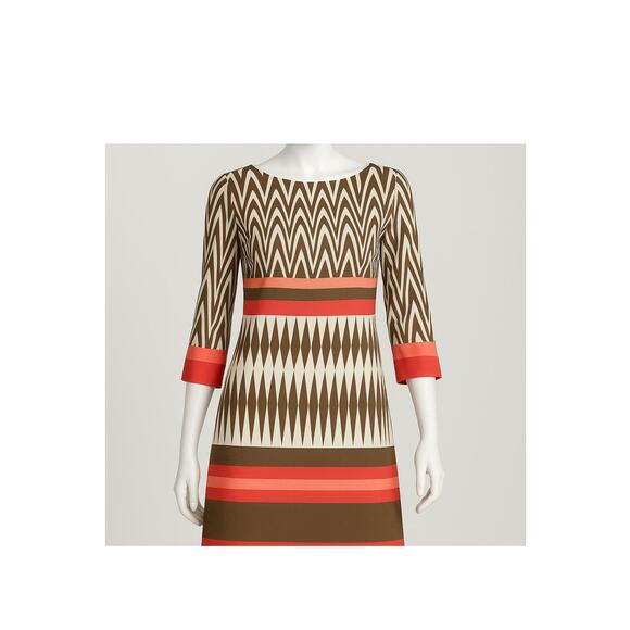 Eliza J Shift Dress Retro Midi Womens 6 Brown Pink Career Office Business Tags - Picture 1 of 8